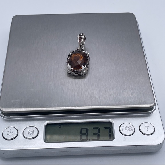 Judith Ripka Smoky Citrine Quartz Enhancer Pendant 925 Sterling Silver Color CZ - Picture 5 of 9